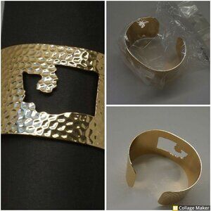 Hammered Metal Cuff Gold Tone Cut-out Washington State